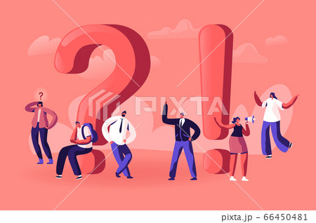 People Searching and Giving Information, Tiny Male and Female Characters around Huge Exclamation and Question Marks. Students Promoters and Businesspeople Communicate. Cartoon Flat Vector Illustration People Searching and Giving Information, Tiny Male and Female Characters around Huge Exclamation and Question Marks. Students Promoters and Businesspeople Communicate. Cartoon Flat Vector Illustration 66450481