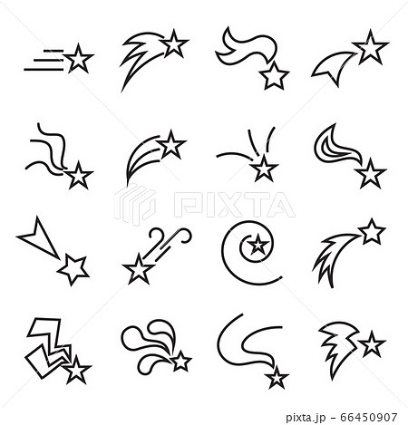Falling stars icons. Collection of 16 linear symbols of shooting stars isolated on a white background. Vector illustration Falling stars icons. Collection of 16 linear symbols of shooting stars isolated on a white background. Vector illustration 66450907