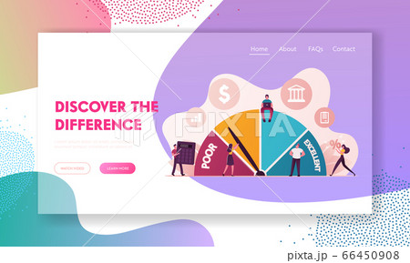 Credit Score Rating Landing Page Template. Debt Report Showing Creditworthiness or Risk of Individuals for Loan 66450908