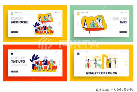 Conspiracy Theory and House Tour Landing Page Template Set. Friends Characters in Foil Hats 66450946