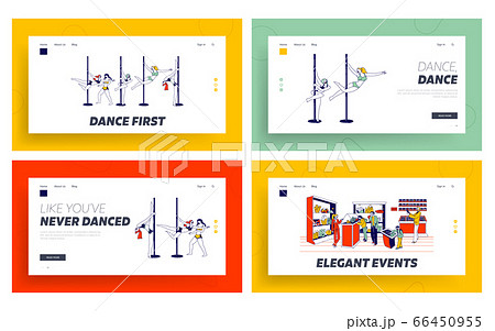 Pole Dance and Minerals Exhibition Landing Page Template Set. Pole Dancer Girls Exercising for Striptease Show Pole Dance and Minerals Exhibition Landing Page Template Set. Pole Dancer Girls Exercising for Striptease Show 66450955