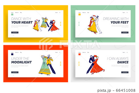 Young and Aged Couples Waltz Dancing Landing Page Template Set. Characters Active Lifestyle 66451008