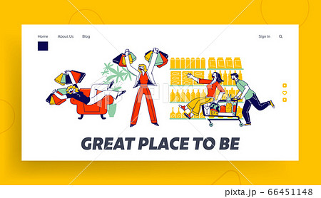 Shopaholic Characters Landing Page Template. Cheerful Woman Hold Shopping Bags with Purchases 66451148