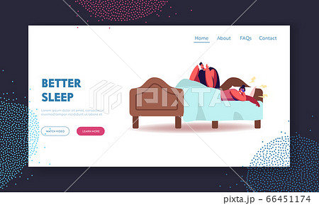 Husband Suffering of Sleeping Wife Snoring Landing Page Template. Female Character Snore at Sleep 66451174