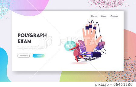 Lie Detector Test Landing Page Template. Tiny Female Character Holding Word Yes at Huge Human Hand 66451236