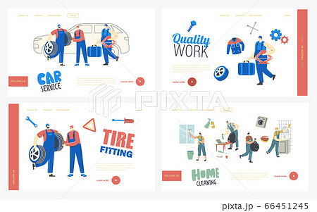 Auto Maintenance and Fixing Service Landing Page Template Set. Mechanics Characters with Instruments Auto Maintenance and Fixing Service Landing Page Template Set. Mechanics Characters with Instruments 66451245