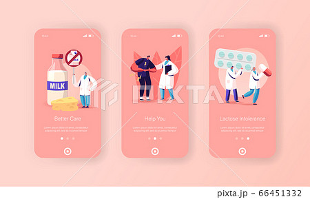 Lactose Intolerance Mobile App Page Onboard Screen Template. Character and Doctors. Man Feel Bad in Stomach 66451332