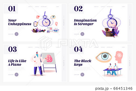 Psychotherapy Session, Trance, Mesmerizing Landing Page Template Set. Сharacters Undergoing Hypnosis 66451346