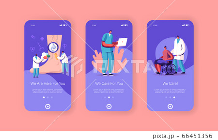 Podiatry, Vein Thrombosis Mobile App Page Onboard Screen. Tiny Doctor Podiatrist Characters Examine Foot Disease 66451356