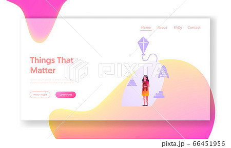 Market Segmentation Landing Page Template. Little Girl Holding Toy Surrounded with Icons of Kite 66451956