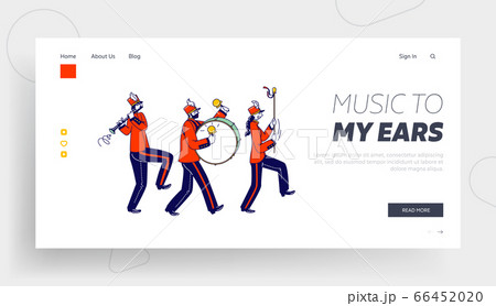 Musician Characters Walking with March Landing Page Template. .Victory Parade Celebration, Military Orchestra 66452020