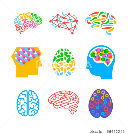 Set of Human Brains Isolated on White Background. Collection of Icons or Emblems for Thinking Activity 66452241