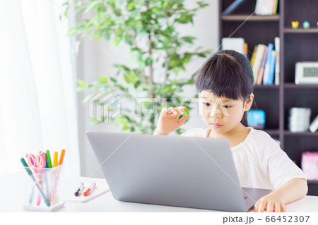 オンラインで勉強中の女の子 66452307