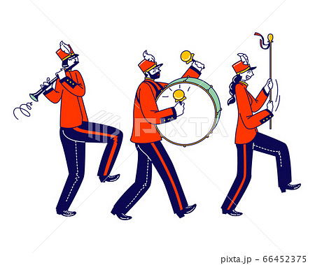 Victory Parade Celebration, Musician Characters Walking with March. Military Orchestra Playing Musical Instruments 66452375