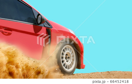 Rally race car drifting on dirt track. Rally race car drifting on dirt track. 66452418