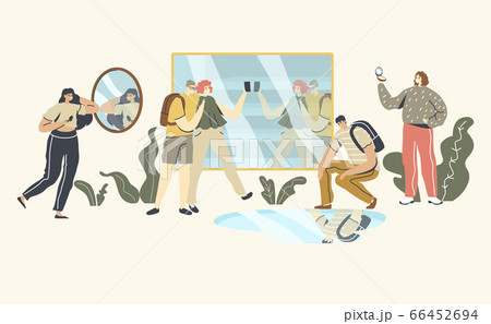 People Looking at Mirror Reflection. Self-assessment and Personal Appearance Concept 66452694