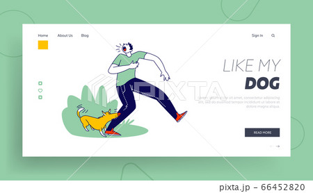 Social Problem of Mad Homeless Pets Landing Page Template. Aggressive Dog Biting Man Leg. Male Character Attacked Social Problem of Mad Homeless Pets Landing Page Template. Aggressive Dog Biting Man Leg. Male Character Attacked 66452820