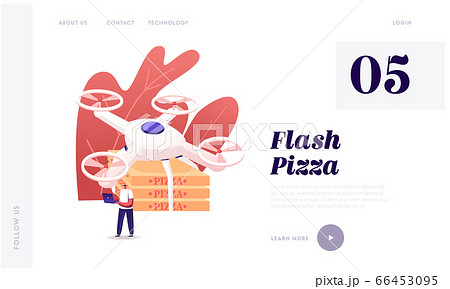 Quadcopter Food Delivery, Air Shipping Landing Page Template. Man Character Hold Telecontrol Pad Quadcopter Food Delivery, Air Shipping Landing Page Template. Man Character Hold Telecontrol Pad 66453095