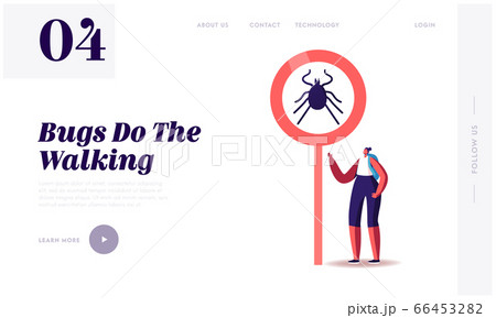 Tourist Girl in Danger of Bite with Tick in Forest and on Nature Territory Landing Page Template Tourist Girl in Danger of Bite with Tick in Forest and on Nature Territory Landing Page Template 66453282