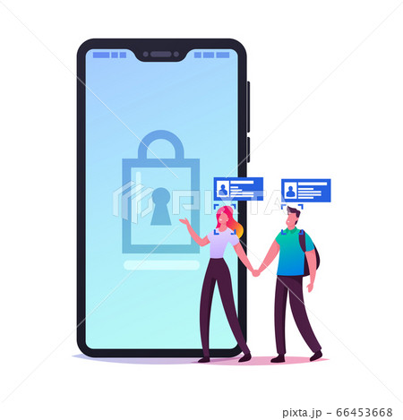 Security, Digital Technologies for Mobile Phone. Tiny Characters Scanning Face on Huge Smartphone 66453668