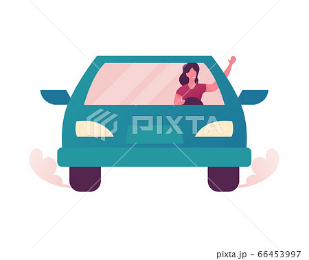 Young Woman Driving Car, Trip to Work or Shopping. Female Driver Character Use Transport Sharing Service 66453997