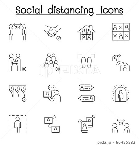 Social distancing icon set in thin line stlye 66455532