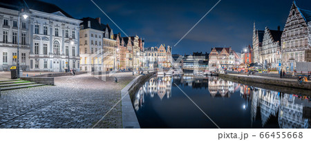 Twilight view of Ghent, Flanders, Belgium 66455668