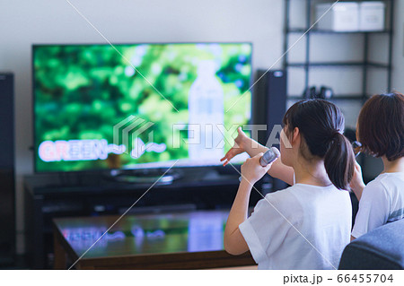 家庭用ゲーム機のアプリで「おうちカラオケ」を家族(親子)で楽しむシーン 家庭用ゲーム機のアプリで「おうちカラオケ」を家族(親子)で楽しむシーン 66455704