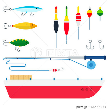 Illustration of various wobblers, floats, spinning and boat vector in a flat design. Illustration of various wobblers, floats, spinning and boat vector in a flat design. 66456234