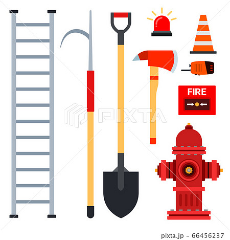 Set of firefighter equipment for fire fighting vector illustration in a flat design. Set of firefighter equipment for fire fighting vector illustration in a flat design. 66456237
