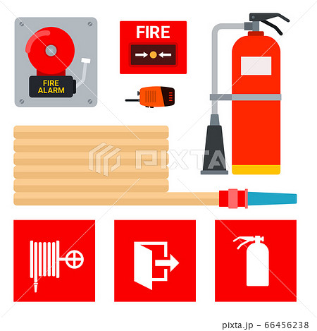 Set of equipment for fire alarm and extinguishing and signs of their location vector illustration Set of equipment for fire alarm and extinguishing and signs of their location vector illustration 66456238