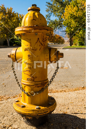 Fire hydrant on a street corner in Independence, California, USA. 66457136