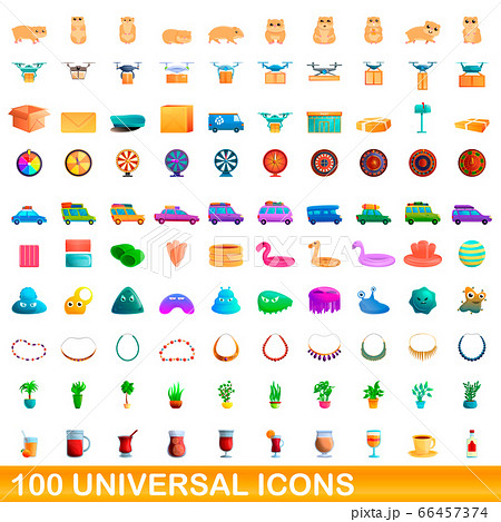 100 universal icons set, cartoon style 66457374