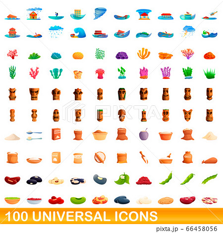 100 universal icons set, cartoon style 66458056