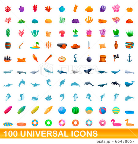 100 universal icons set, cartoon style 100 universal icons set, cartoon style 66458057