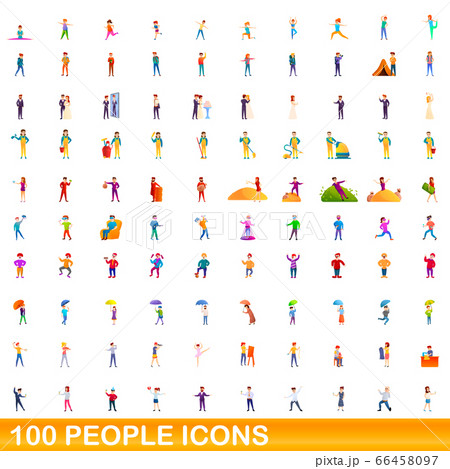 100 people icons set, cartoon style 100 people icons set, cartoon style 66458097