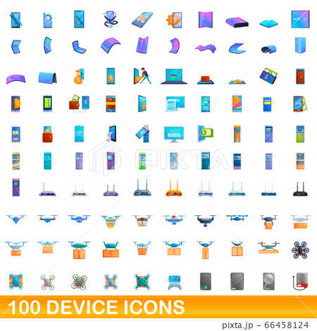 100 device icons set, cartoon style 100 device icons set, cartoon style 66458124
