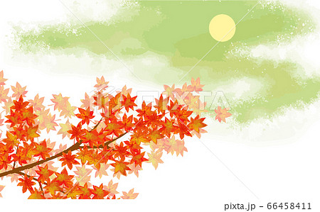 秋の風景の月と紅葉のベクターイラストのイラスト素材