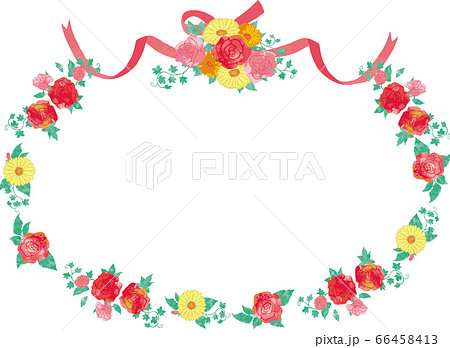 お祝いのための薔薇の花とリボンのベクターイラストのフレームのイラスト素材
