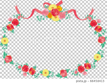 お祝いのための薔薇の花とリボンのベクターイラストのフレームのイラスト素材