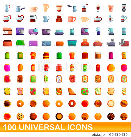 100 universal icons set, cartoon style 66459456