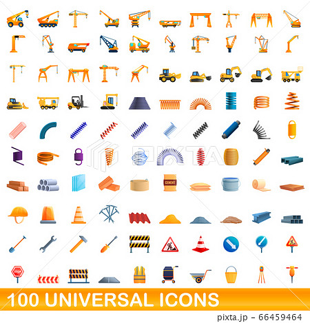 100 universal icons set, cartoon style 66459464