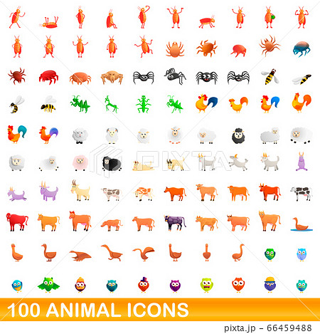 100 animal icons set, cartoon style 100 animal icons set, cartoon style 66459488