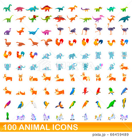100 animal icons set, cartoon style 66459489