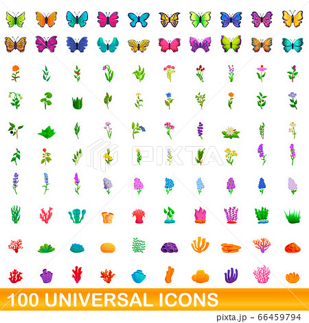 100 universal icons set, cartoon style 100 universal icons set, cartoon style 66459794