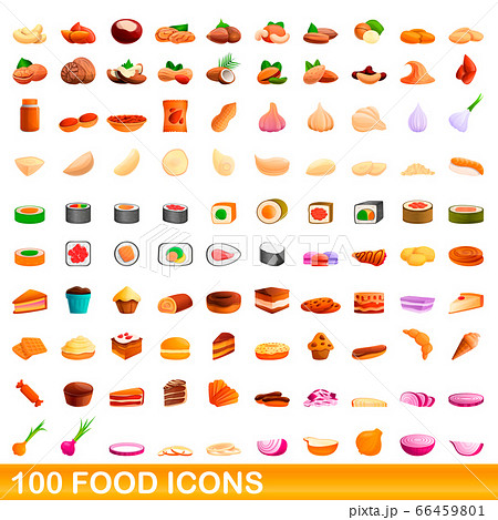 100 food icons set, cartoon style 100 food icons set, cartoon style 66459801