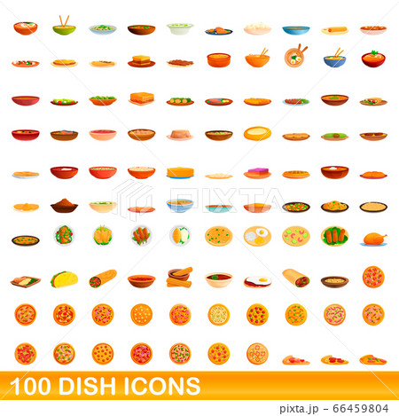 100 dish icons set, cartoon style 100 dish icons set, cartoon style 66459804