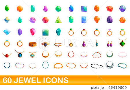 60 jewel icons set, cartoon style 66459809