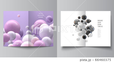 Vector layout of two A4 cover mockup templates for bifold brochure, flyer, magazine, cover design, book design. Abstract vector futuristic background with colorful 3d spheres, glossy bubbles, balls. Vector layout of two A4 cover mockup templates for bifold brochure, flyer, magazine, cover design, book design. Abstract vector futuristic background with colorful 3d spheres, glossy bubbles, balls. 66460375