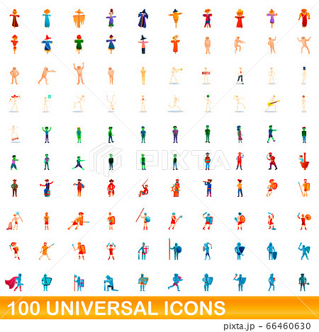 100 universal icons set, cartoon style 100 universal icons set, cartoon style 66460630